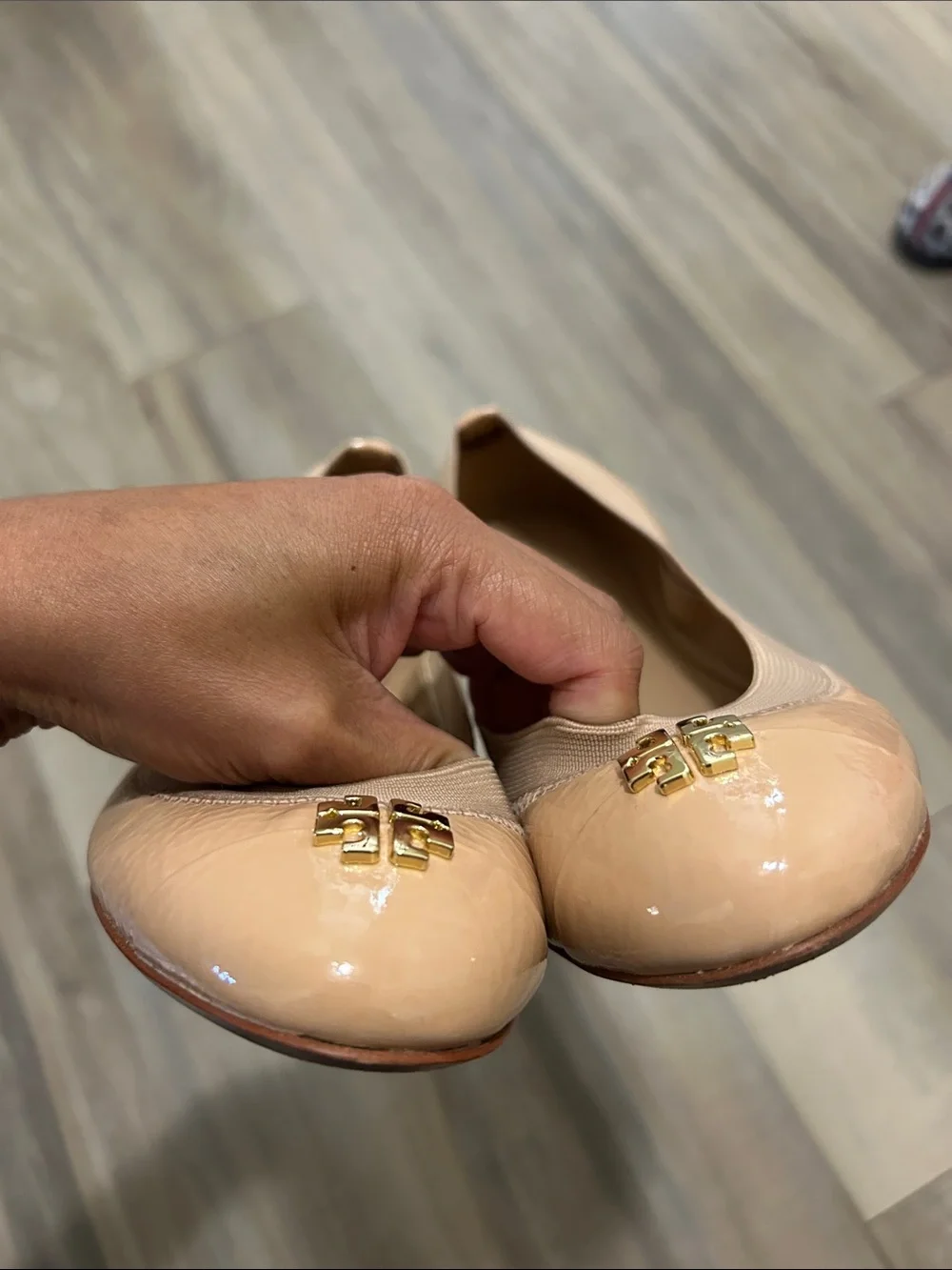 Tory Burch Blush Patent Leather Logo Ballet Flats